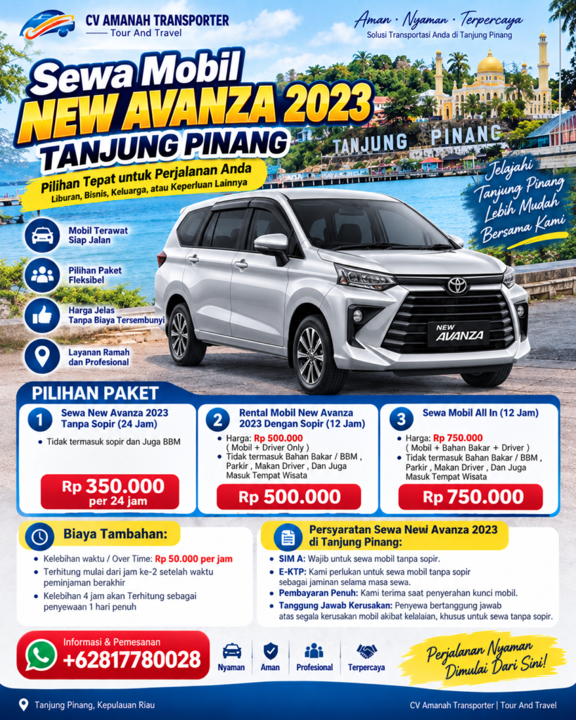 Rental Mobil New Avanza 2023 Tanjung Pinang