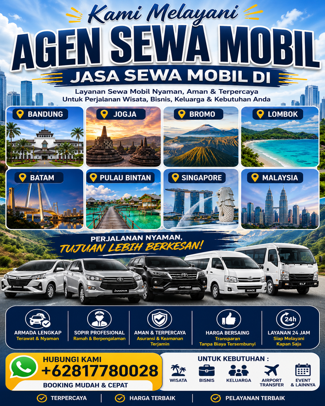 Jasa Sewa Mobil Di Bandung , Jogja , Bromo , Lombok , Batam , Pulau Bintan , Singapore Dan Juga Malaysia