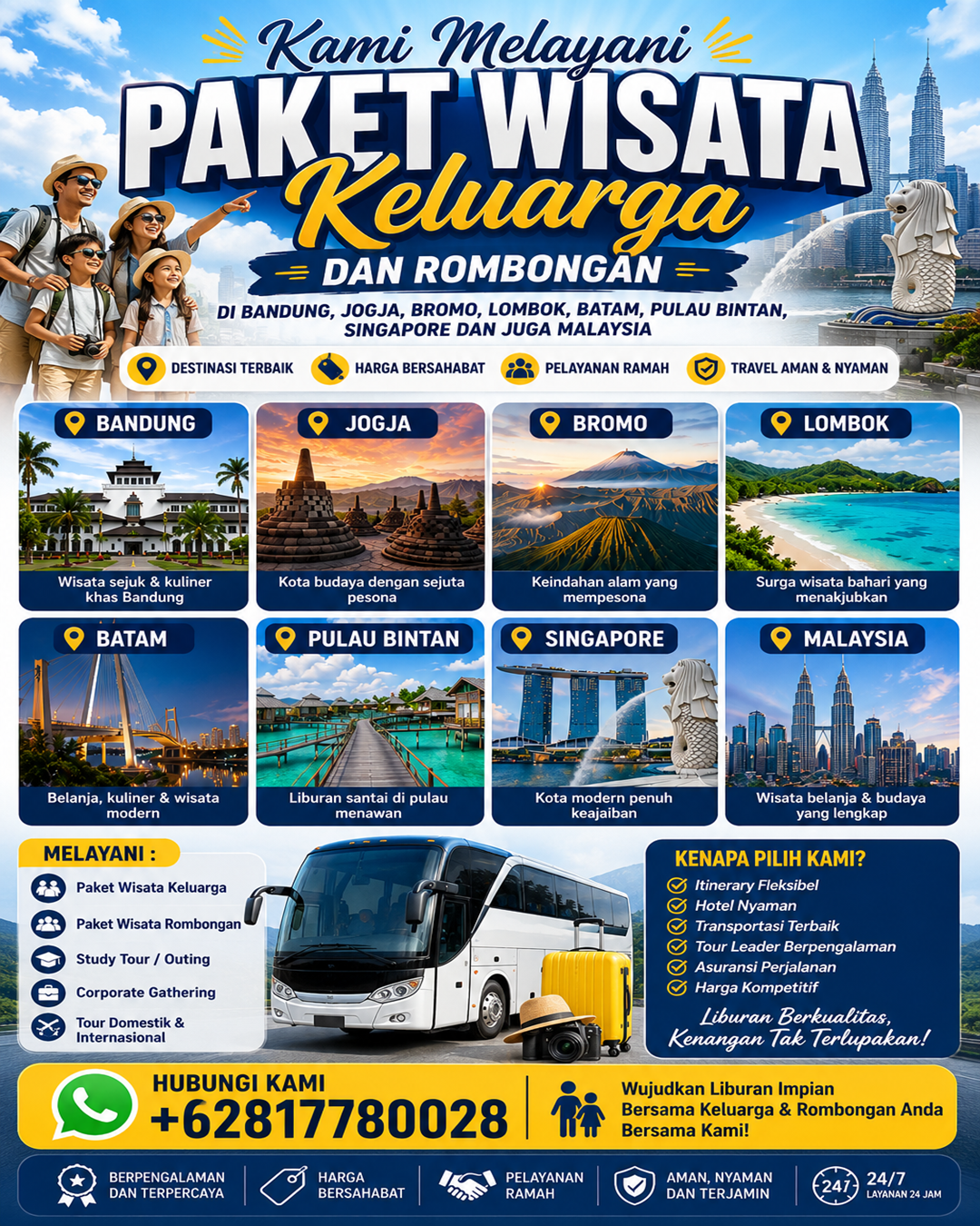 Paket Wisata Bandung , Jogja , Bromo , Lombok , Batam , Pulau Bintan , Singapore Dan Juga Malaysia