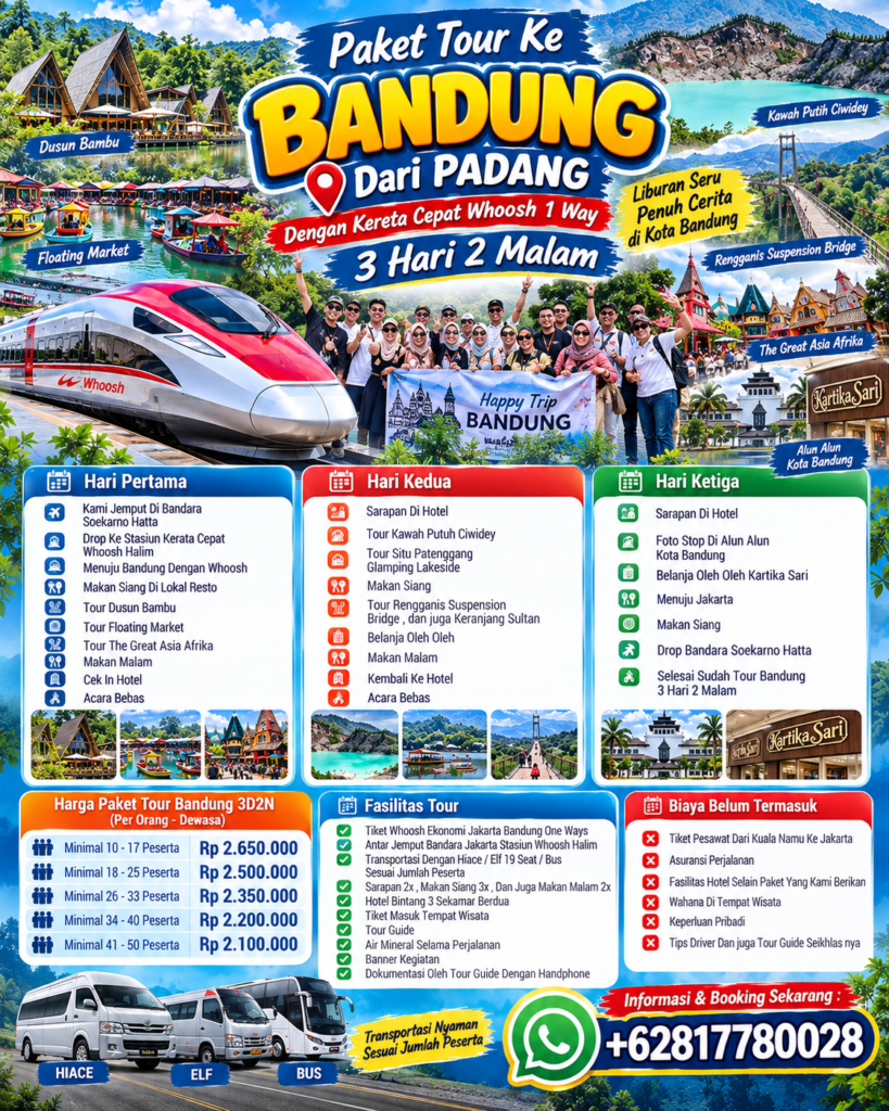 Paket Tour Ke Bandung Dari Padang Dengan Kereta Cepat Whoosh 1 Way