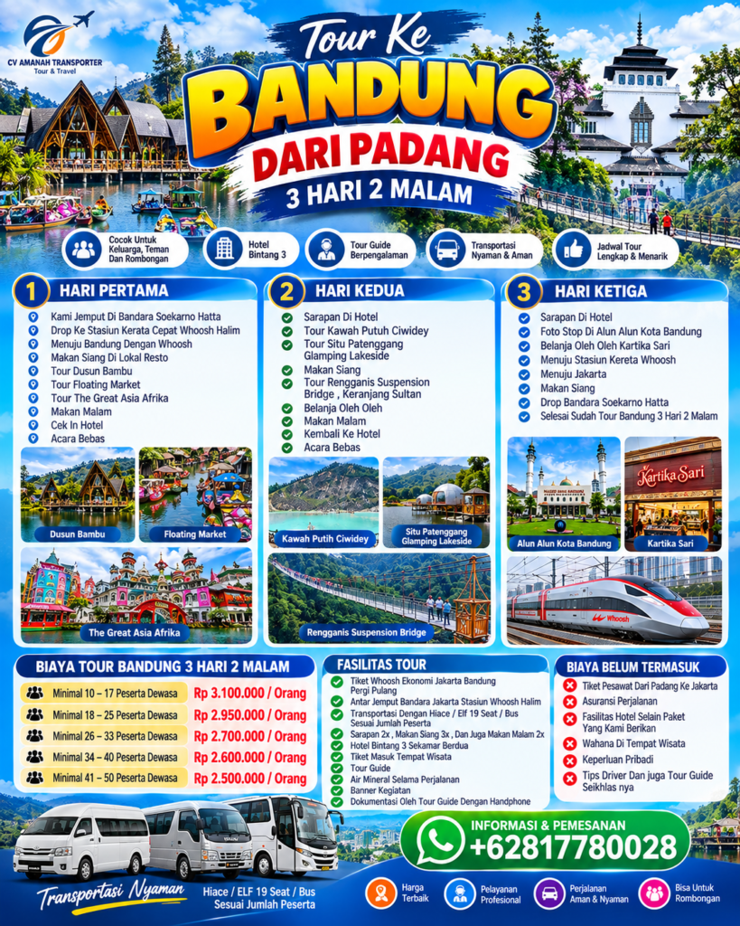 Tour Ke Bandung Dari Padang 3 Hari 2 Malam + Tiket Whoosh 2 Ways